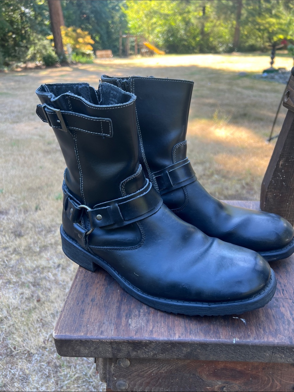 Coach Black Leather Harness Moto Boots Style  #J629